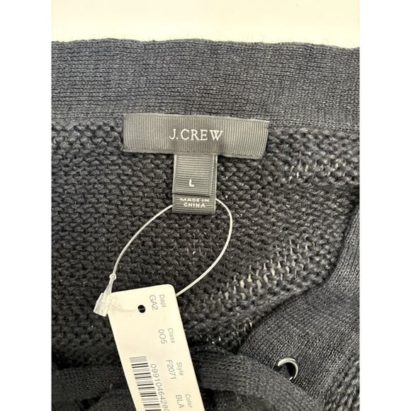 J. Crew Women’s Black Lace Up Beach Open Knit Sweater Size Large Linen Boxy - Picture 3 of 6